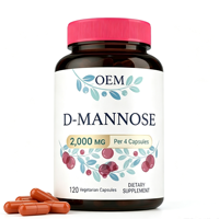 Capsules végétariennes de D-Mannose à marque privée OEM, 120 unités, 2000 mg, vente en gros, marque personnalisée