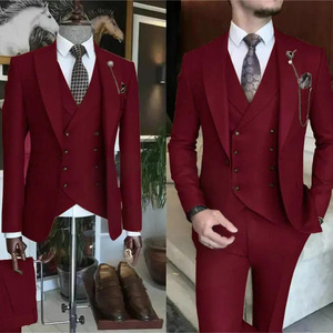 Nouveau costume trois pièces pour <span class=keywords><strong>homme</strong></span> de fabrication chinoise, <span class=keywords><strong>bleu</strong></span> uni, à revers plat, pour usage quotidien et formel, comprenant veste, pantalon, à <span class=keywords><strong>carreaux</strong></span> et à pois - Product Image 2