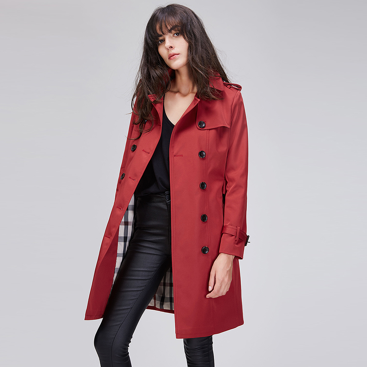 Ladies Red Jacket Women Trench Coats 