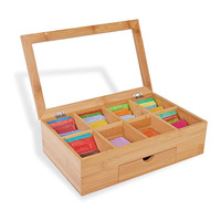 Boîte de rangement en MDF écologique de luxe à 9 compartiments avec couvercle en verre gravé au laser pour l'emballage de thé artisanal, personnalisable