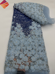 Tissu en dentelle africaine fait main à prix d'usine, perles florales 3D, paillettes, maille, tulle, matière en dentelle pour robe de soirée <span class=keywords><strong>Aso</strong></span> <span class=keywords><strong>Ebi</strong></span> - Product Image 4