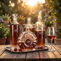 Bouteille à liqueur en verre de forme unique et luxueuse, 700 ml, base épaisse, verre transparent, bouteille à spiritueux, logo personnalisé pour whisky, brandy, emballage cadeau