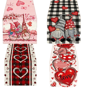 Tovaglia Quadrata Riutilizzabile in Lino Moderno, Runner da Tavola Serie Red Dwarf Love Stampata, Decorazione per <span class=keywords><strong>Cucina</strong></span> San Valentino, Vendita Transfrontaliera - Product Image 1