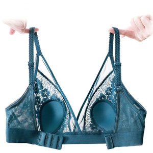 Women's Convertible Straps Solid Nylon Lace Bralette <b>Ultra</b> <b>Thin</b> <b>Transparent</b> Wireless Lingerie Set - Product Image 5