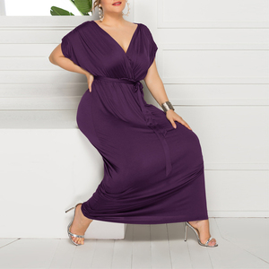 Vestido de <span class=keywords><strong>mujer</strong></span> de talla grande de comercio exterior de Europa y Estados Unidos, deseo de Amazon, nuevo vestido de columpio suelto con cuello en V de color sólido sexy - Product Image 6