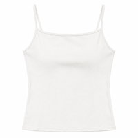 Débardeur court vintage personnalisé 92% Coton 8% Spandex Blanc Coupe ajustée Bretelles spaghetti Sans manches Uni pour la vente en gros aux femmes
