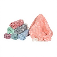 DAFNI BIG PAZAR Serviette de plage en tissu éponge de coton à motif d'étoiles de mer imprimé violet, style chevrons, avec pompons blancs, poids moyen