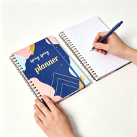 Agenda mensual con cubierta de tela personalizada, impresión en lámina dorada, encuadernación cosida a caballo, espiral, tapa dura, juego de regalo de cuaderno diario