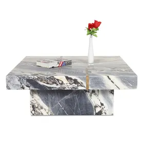 Home furniture high grade quality elegant gray marble honed hotel side table square European style coffee tables for living room