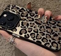 Coque de téléphone portable en TPU avec impression léopard dorée scintillante, plaquée argent, pour iPhone Xs Max 11 12 13 14 15 16 17 18 Air