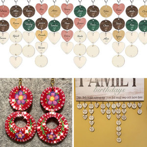 Wood Keychain Accessories 35mm Single Double Hole Round Wood <b>Discs</b> With <b>Metal</b> Rings For DIY Home Decoration - Product Image 2