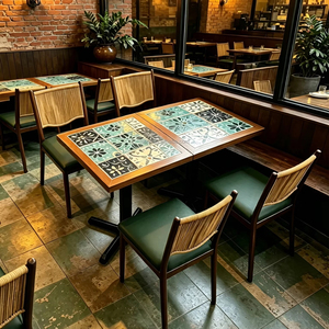 Mesa de Comedor Cuadrada de Mármol <span class=keywords><strong>Blanco</strong></span> con Base de Metal Negro, Silla con Respaldo de Ratán y Cojín Verde, Muebles Vintage para <span class=keywords><strong>Restaurante</strong></span> Occidental, Venta al Por Mayor - Product Image 1