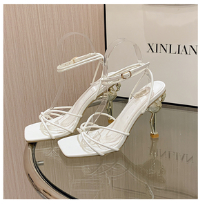 Sandalias de Tacón Alto con Tiras Cruzadas Doradas y Diseño de Flamenco, Populares en 2023, para Espectáculos Nocturnos, Zapatos de Novia Sensuales, Zapatos de Tacón Delgado para el Verano - Product Image 6