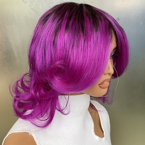 Couleur violette avec racine noire <span class=keywords><strong>Cheveux</strong></span> humains courts <span class=keywords><strong>ondulés</strong></span> Pixie Cut <span class=keywords><strong>pour</strong></span> les femmes noires Perruque <span class=keywords><strong>courte</strong></span> <span class=keywords><strong>Cheveux</strong></span> humains sans colle aucune perruque de dentelle - Product Image 3
