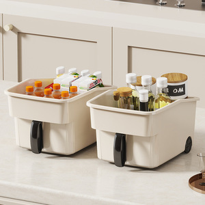 Cabinet <b>Storage</b> <b>Box</b> With Handle Cream Color Rectangle Standing Type For <b>Kitchen</b> Cabinet Organizer Desktop <b>Storage</b> Organizers - Product Image 3