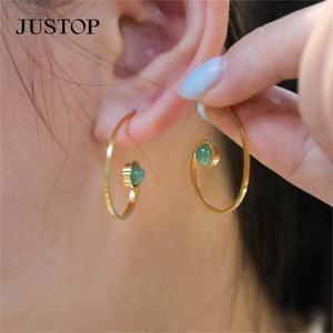 Vente en gros de bijoux nouveau design boucles d'oreilles pendantes géométriques respectueuses de l'environnement en acier inoxydable plaqué or 18 carats pierre naturelle - Product Image 2