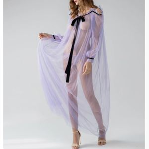 Chemise de nuit sexy transparente grande taille pour femme, en maille, avec nœud en dentelle, ultra-fine, longue, en nylon, <span class=keywords><strong>XXL</strong></span> - Product Image 1