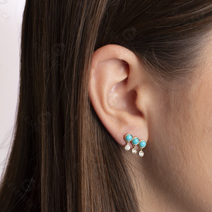 Boucles d'oreilles pendantes Gemnel en argent sterling 925 plaqué or avec turquoise et diamants flottants, collection de bijoux pour femmes - Product Image 6