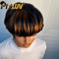 Perruque courte en cheveux humains vierges vietnamiens bruts, raides, avec mèches, sans dentelle, pré-épilée, sans colle, fabriquée à la machine, faible MOQ, OEM