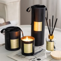Ensemble d'arômes deux-en-un de haute qualité, boîte cadeau noire à nœud doré, diffuseur en verre de 140 ml, bougie en cire de soja, décoration d'intérieur