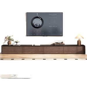 Solid Wood Tv Cabinet <b>Black</b> Walnut Floor Standing Storage Living Room Cabinet Modern Style Framework Structure 5 Compartments - Product Image 2