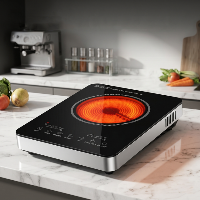 Modern Sleek Black Electric Ceramic Stove 2200W Touch Control Infrared Cooker Portable Single Burner Cooktop Kitchen Appliance