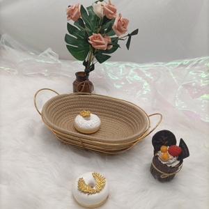 Panier en coton avec doublure vide pour cadeaux, panier <span class=keywords><strong>de</strong></span> rangement pour aliments, <span class=keywords><strong>fruits</strong></span>, pain, panier en fil fait à la main, bon marché, vente en gros - Product Image 5