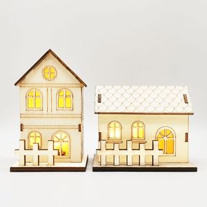 Uionen Christmas Light Up Wooden Cabin DIY Kids Wooden House Craft Kit, Home Table Window Decorative Wooden <b>Ornament</b> - Product Image 1