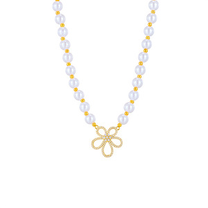 European American Style Pearl Rhinestone Flower Pendant Necklace White Party Jewelry Imitation Pearl Beaded Chain N1825 - Product Image 5
