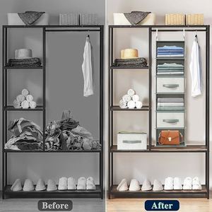 6 Tier Hanging Closet Organizer Collapsible Thicken Hanging Shelves Suitable for Bedroom Closet Clothing <b>Storage</b> - Product Image 5