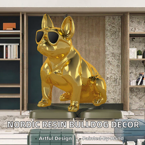 KSART Sculpture de chien de combat français en résine, peinte à la main, style nordique, grande taille, décoration artisanale pour fenêtre de maison, Bouledogue - Product Image 2