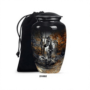 Hot Selling <b>Large</b> Black Aluminium Zebra Cremation Adult <b>Urn</b> for Human Ashes Decorative <b>Urn</b> With Free Velvet Bag - Product Image 1