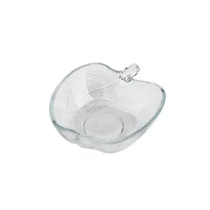 Оптовая продажа, уникальная 4,8 ''прозрачная стеклянная чаша для фруктового салата в форме яблока, стеклянная миска для закусок