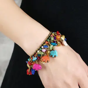 Pulsera Bohemia SL115, accesorio de cobre turquesa, hilo de cera tejido, vestido con pulsera de elefante