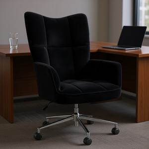 เก้าอี้สำนักงานหนังสีดำทันสมัยพร้อมฐานโลหะ ดีไซน์หมุนได้เพื่อพื้นที่ทำงานที่สะดวกสบาย - Product Image 2