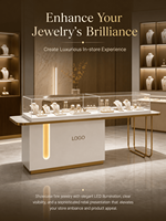 Vitrine à bijoux de luxe moderne personnalisée en verre trempé, acier inoxydable, MDF, avec miroir au dos, robuste, étanche, éclairage LED