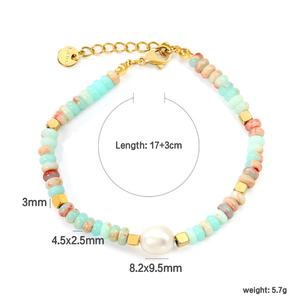 Bohemian Waterproof Jewelry Summer Beach Natural Stone Pearl Beads <b>Crystal</b> <b>Bracelet</b> Stainless Steel Gold Plated Flower <b>Bracelet</b> - Product Image 4