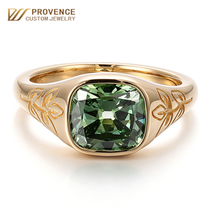 Bague en or jaune 18 carats avec diamant de laboratoire taille cushion, sertie clos, bijoux fins personnalisés, unisexe, pour femme, cadeau Fête des Mères - Product Image 1