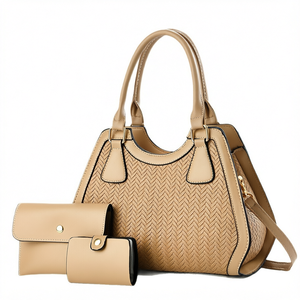 Bolso de Mano Cruzado de PU Tejido para Mujer con Cierre de Cremallera y Cartera a Juego para Uso Diario - Product Image 1