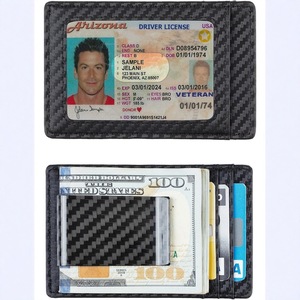 Portefeuille minimaliste en fibre de carbone, compact, protection RFID, porte-cartes de crédit ultra fin, cuir véritable, unisexe, noir - Product Image 3