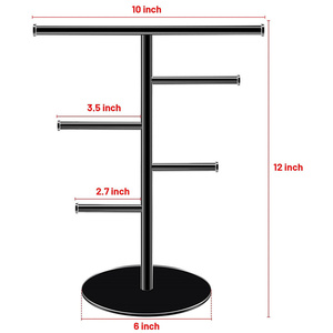 ที่แขวนเครื่องประดับอะคริลิคสีดำแบบตั้งโต๊ะ รูปทรงตัว T พร้อมโลโก้สั่งทำพิเศษ และขายึดขนาดเล็ก 4 ตัวสำหรับแขวนจี้ - Product Image 2