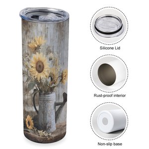 Stainless Steel Tumbler 20oz Vacuum <b>Insulated</b> Custom Sunflower Design Travel <b>Mug</b> - Product Image 3