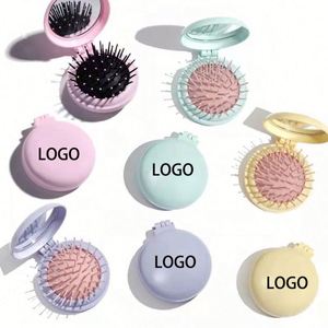 Custom Design Travel <b>Brushes</b> <b>Round</b> Pocket Mini Folding Hair <b>Brush</b> With Makeup Mirror - Product Image 1