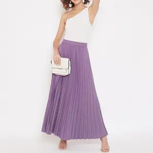 NEW Arrivals Wholesale Fall Pleated Purple Elegant Long Skirts For Women High Waist