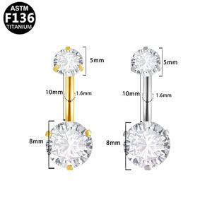 Anneaux de nombril avec zircon en forme de cœur et de cercle, sertis à griffes, bijoux de corps en titane pour piercing, cadeau - Product Image 5