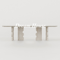 Table à manger en marbre travertin Wabi Sabi, style maison de rêve, avec pieds géométriques sculptés, meubles de salle à manger rectangulaires en pierre