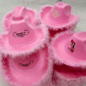 Sombrero de Vaquera con Plumas Rosas, Fieltro de Poliéster, Impresión de Logotipo Personalizada, Sombreros de Vaquero - Product Image 3