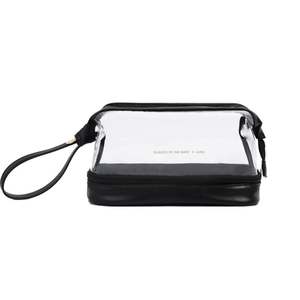 Double Layer PU Leather <b>Travel</b> <b>Bag</b> With Transparent PVC <b>Clear</b> Makeup <b>Bag</b> Large Capacity Zipper Closure Logo Pattern - Product Image 4