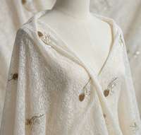 Tissu en dentelle de coton peigné blanc avec broderie floquée et sequins bicolore motif pissenlit pour mariage et tenues modestes musulmanes