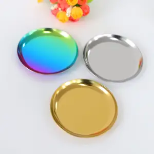 不锈钢圆形零食糖果珠宝戒指支架托盘定制杯垫-家用玻璃材质金色空白设置